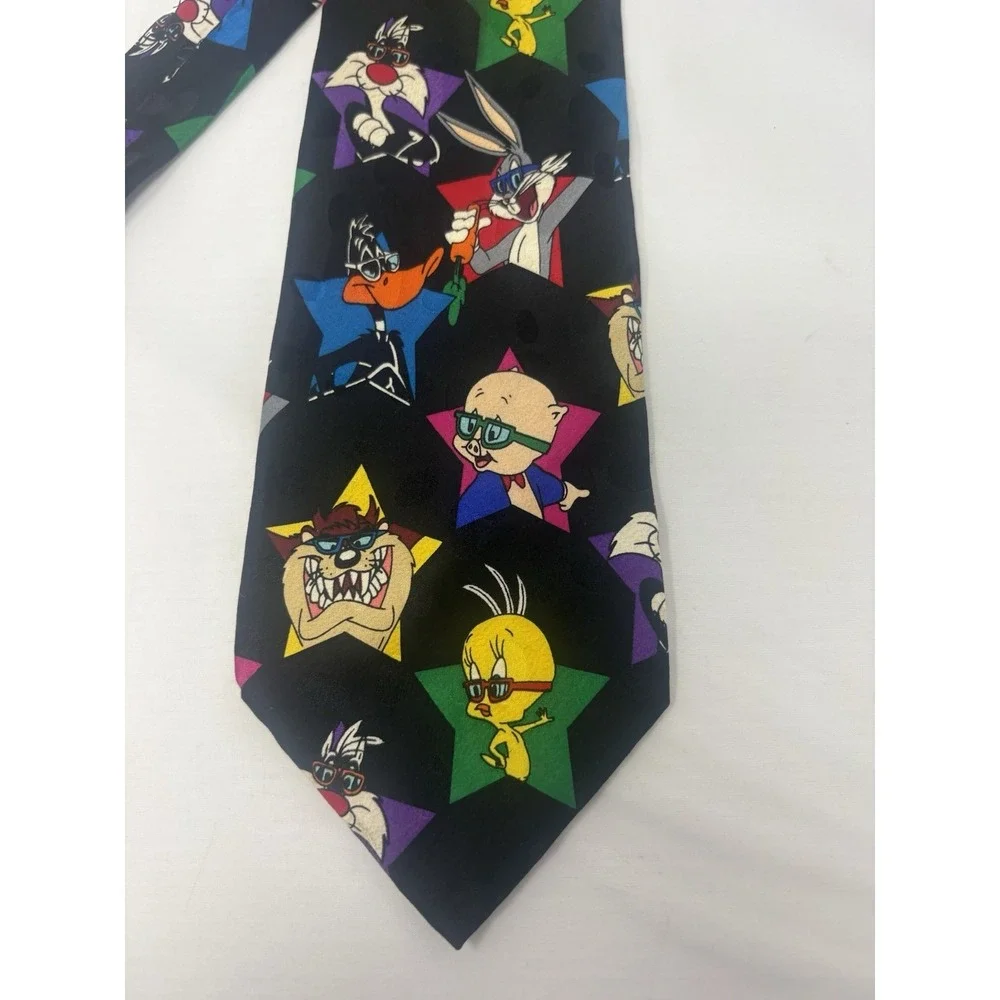 Vintage Looney Tunes Mania‎ 1993 Characters Black Novelty Necktie Stars Shades
